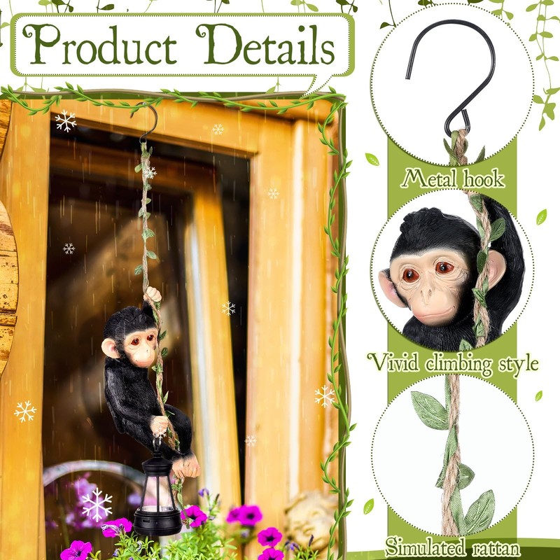 Solar Light Outdoor Monkey Statue Black 7.48 Inch Resin Chimpanzee Climbing gallery