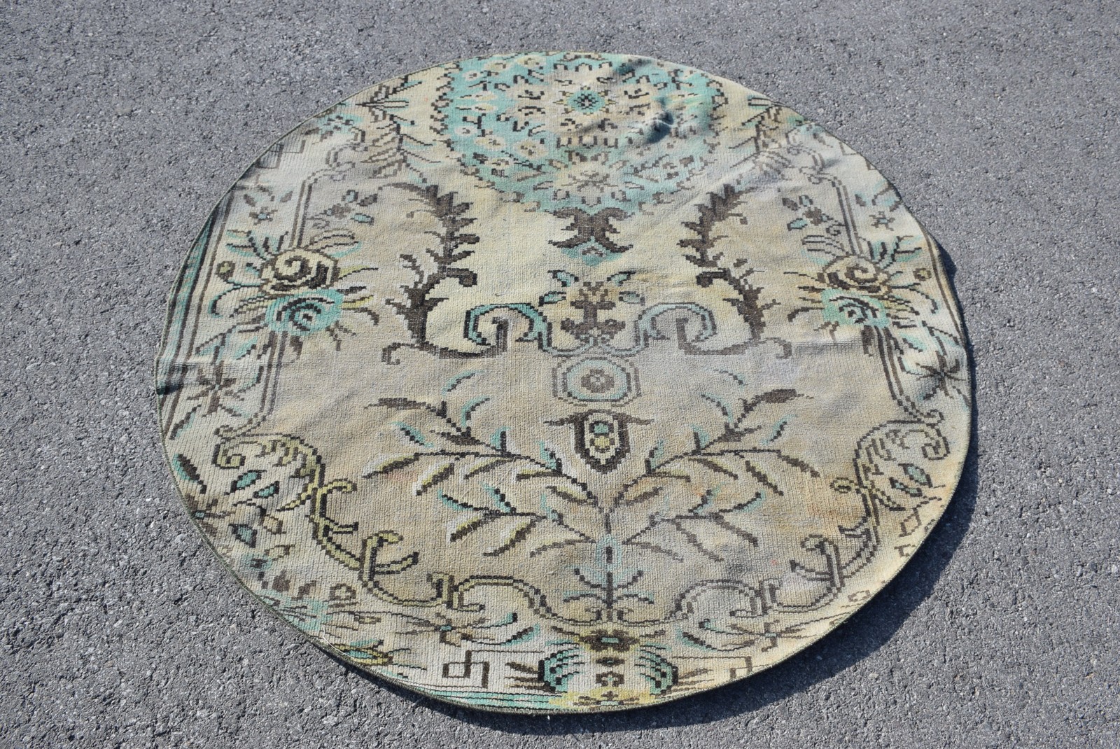 4,9x4,9 ft Turkish Round Rug, Vintage Blue Oriental Rug gallery