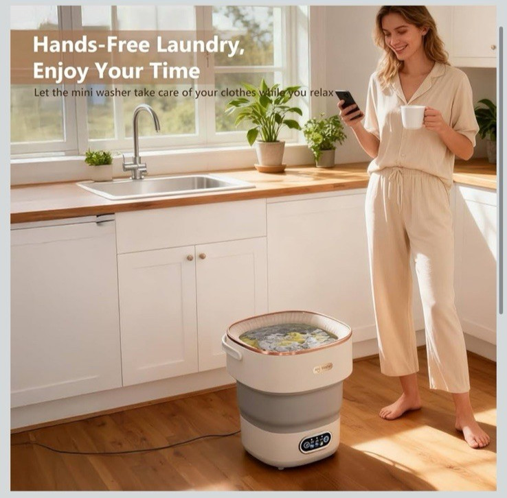 Foldable Mini Washer 16L Portable Washing Machine with Spin Basket 3 Wash Modes gallery