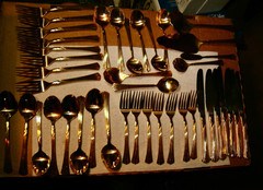 Farberware Gold Electroplate Flatware Chambord 42 Pieces Spoons Forks Knives +++
