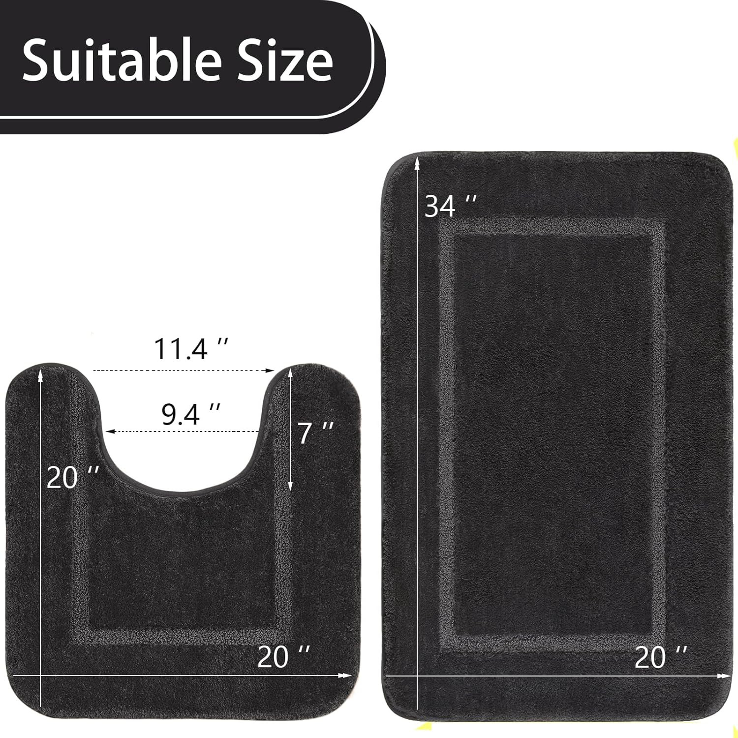LOCHAS Bathroom Rug Set Dark Grey, Soft Bath Rug Set 2 Piece, Toilet Mat U-Shape gallery