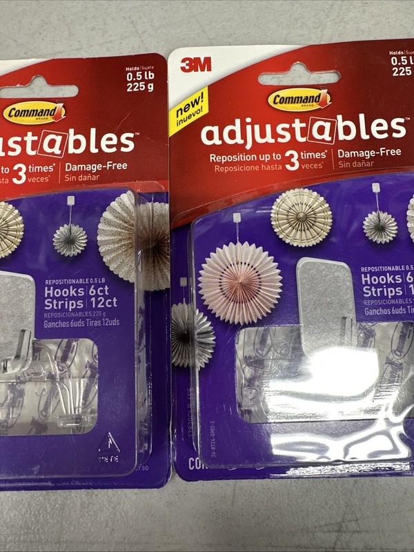 3M Command Adjustables 2 Packs 6 Clear Hooks & 12 Strips Each Pack Holds 0.5 lb gallery