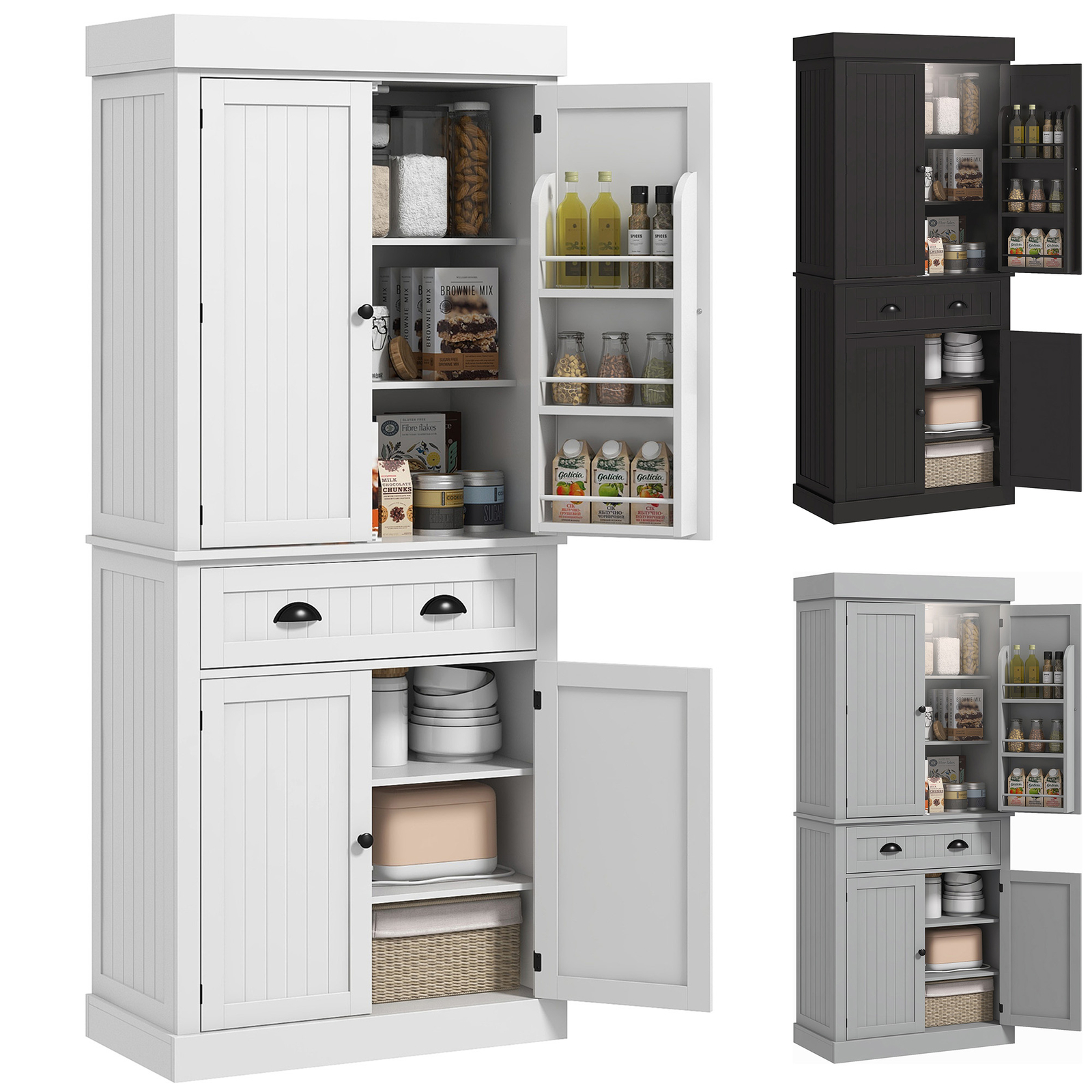 71" Kitchen Pantry Cabinet with Large Storage and LED Lights gallery