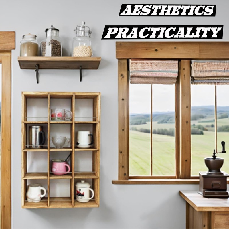 Wall Mounted Coffee Mug Display Rack, 17x25 Large Wooden Display Shelves Cup ... gallery