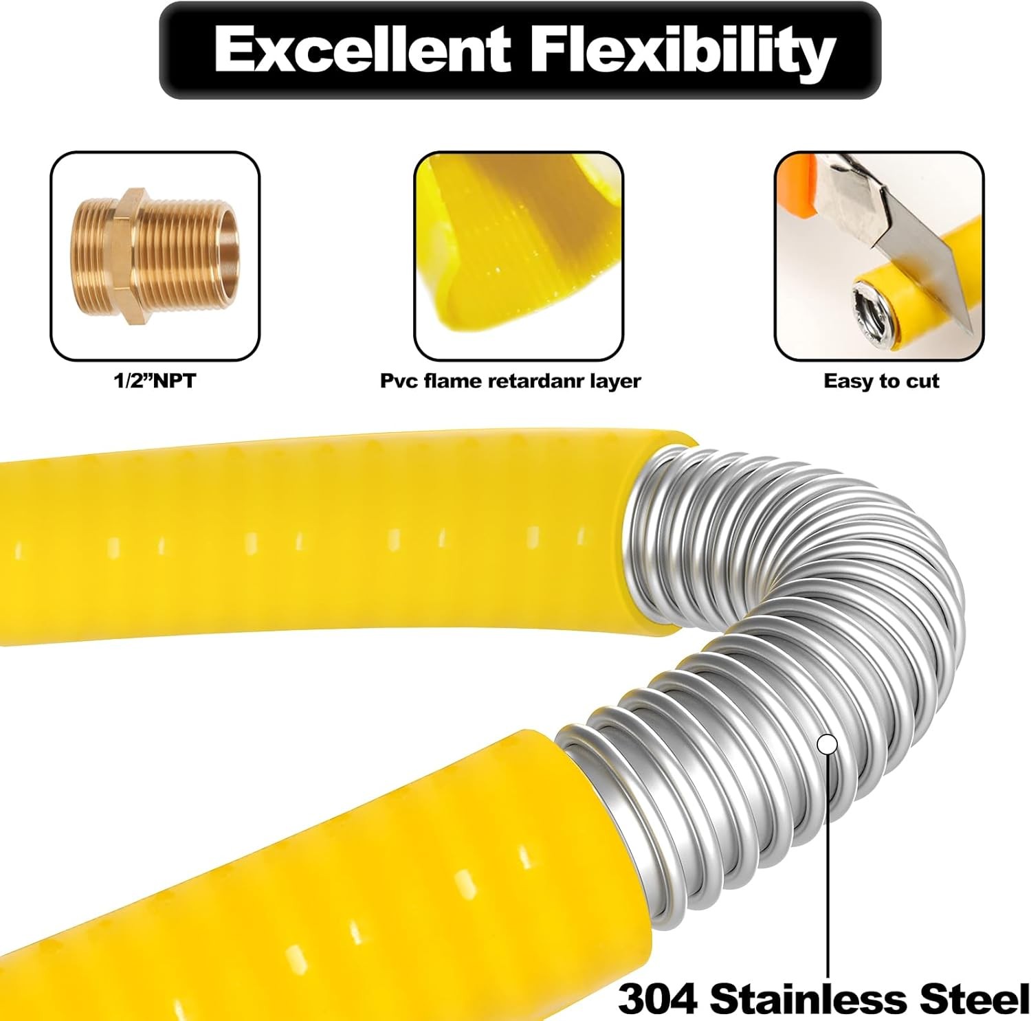 CSST 1/2" Gas Line 37ft Corrugated Stainless Steel Tubing Flexible Gas Line 1/2i gallery