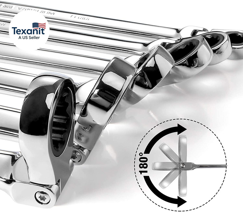 Extra Long Flex-Head Ratcheting Wrench Set, Double Box End Wrench Set, 6-Piece, gallery