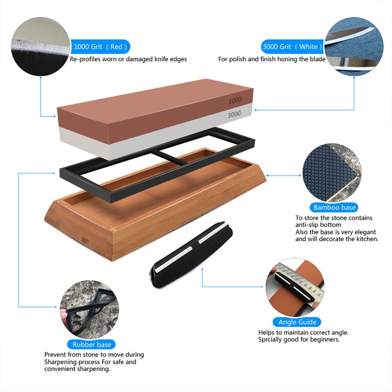 Knife Sharpening Stone Set Professional Whetstone 4 Side Grit 400/1000 3000/8000 gallery
