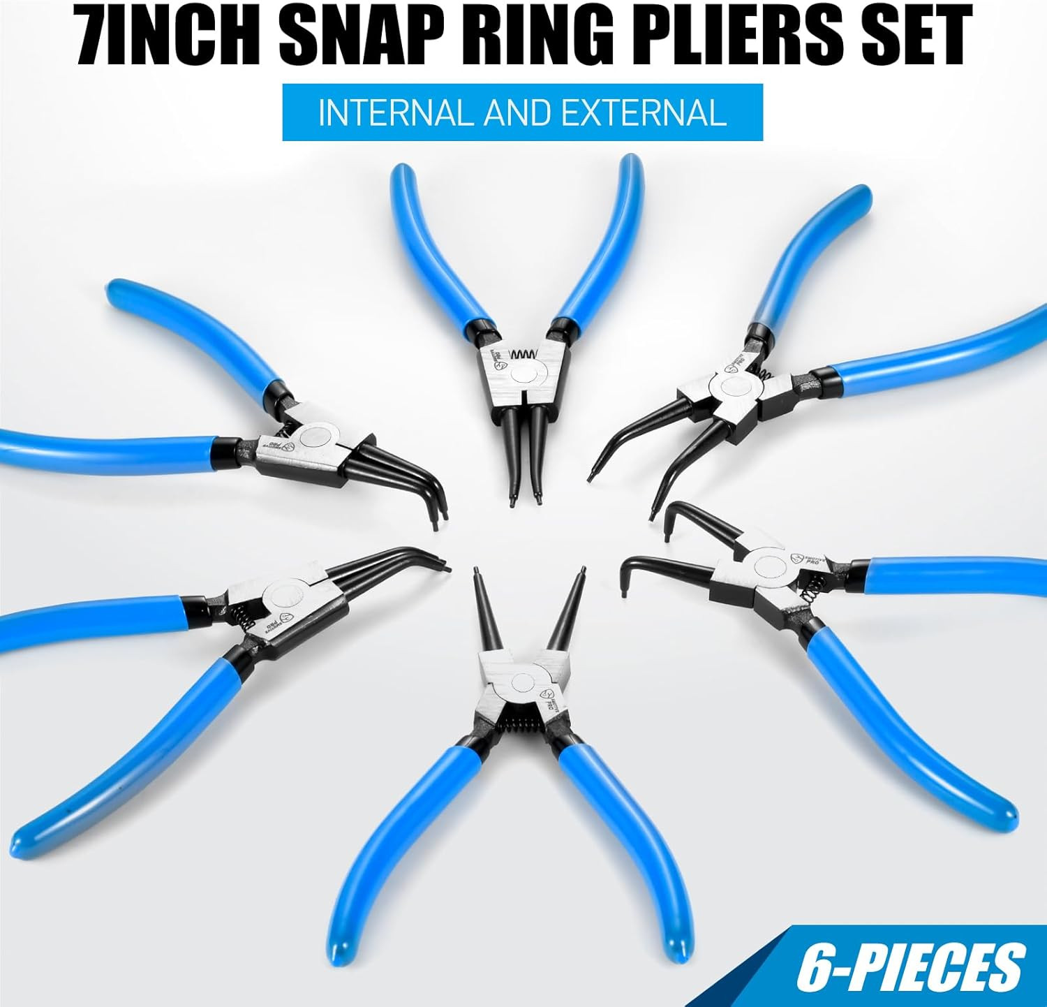 Precision 6PCS 7" Snap Ring Pliers Set - Complete 0°/45°/90° Angled Jaw Options, gallery