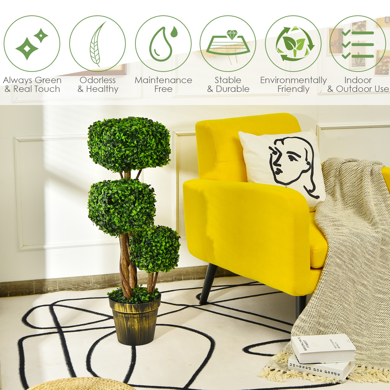 Costway Artificial Boxwood Topiary Tree 36 " UV Protected Indoor Outdoor Decor gallery