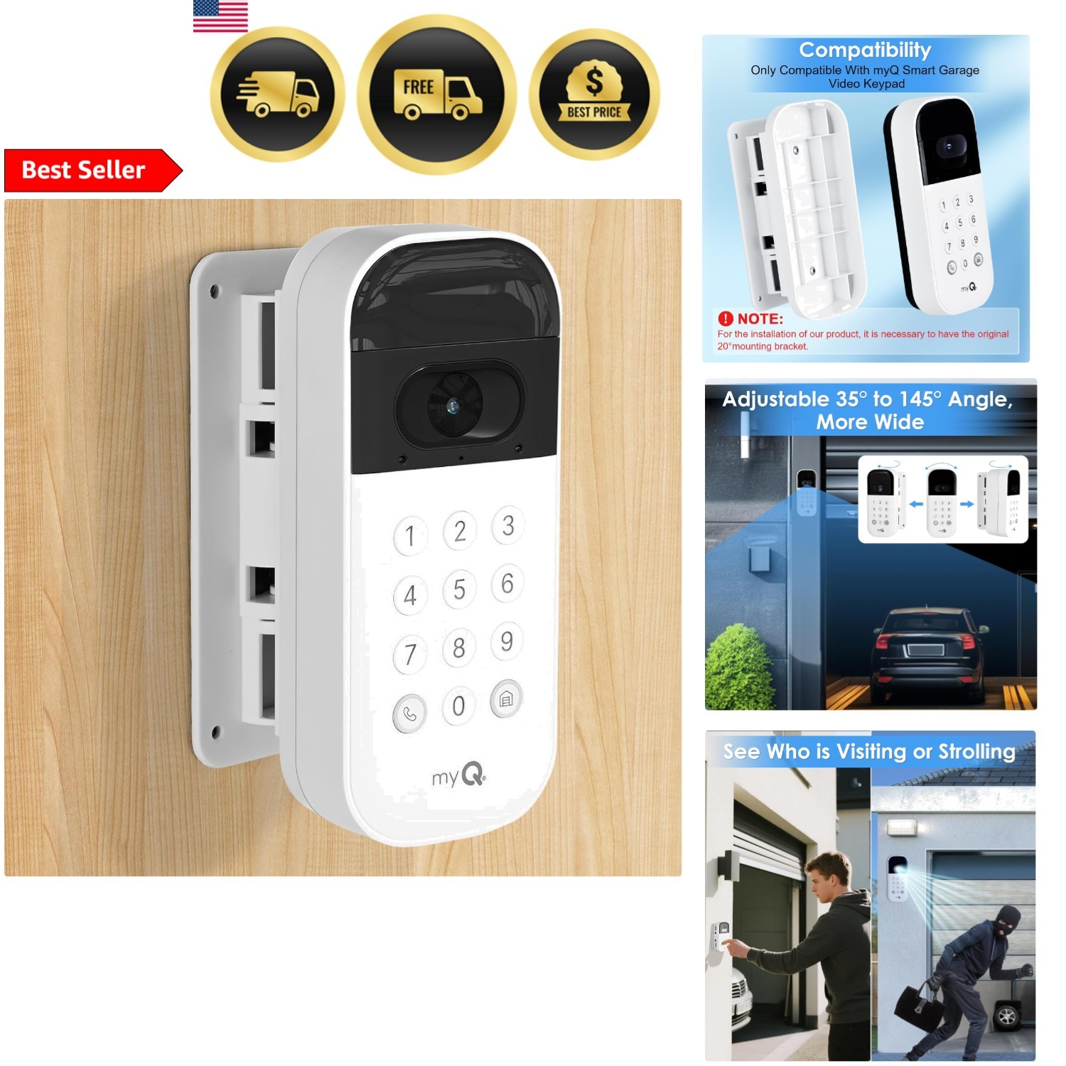 Garage Door Camera Mount Swivel Bracket Adjustable Angle for myQ Video Keypad gallery