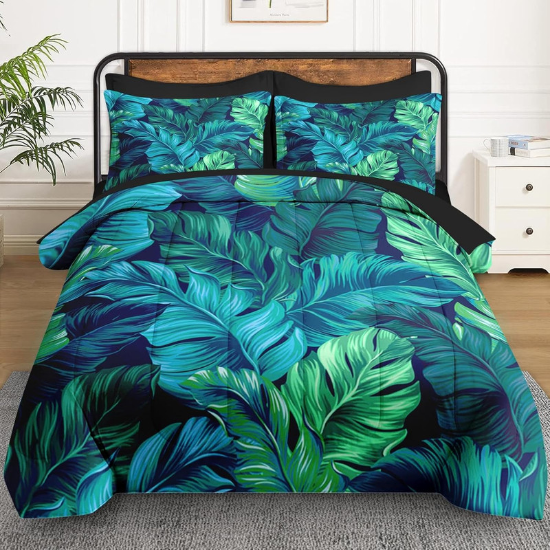 Tropical Palm Leaf King Size Comforter Set with Sheets & Pillowcases, 7 Pcs gallery