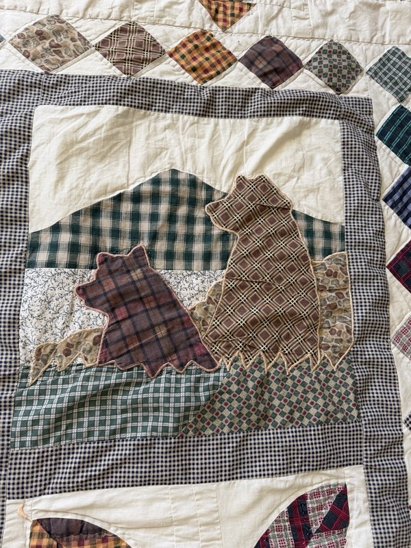 Vintage Patchwork Quilt 81x83” Cabin Deer Trees Plaid Rustic Lodge Bedding gallery