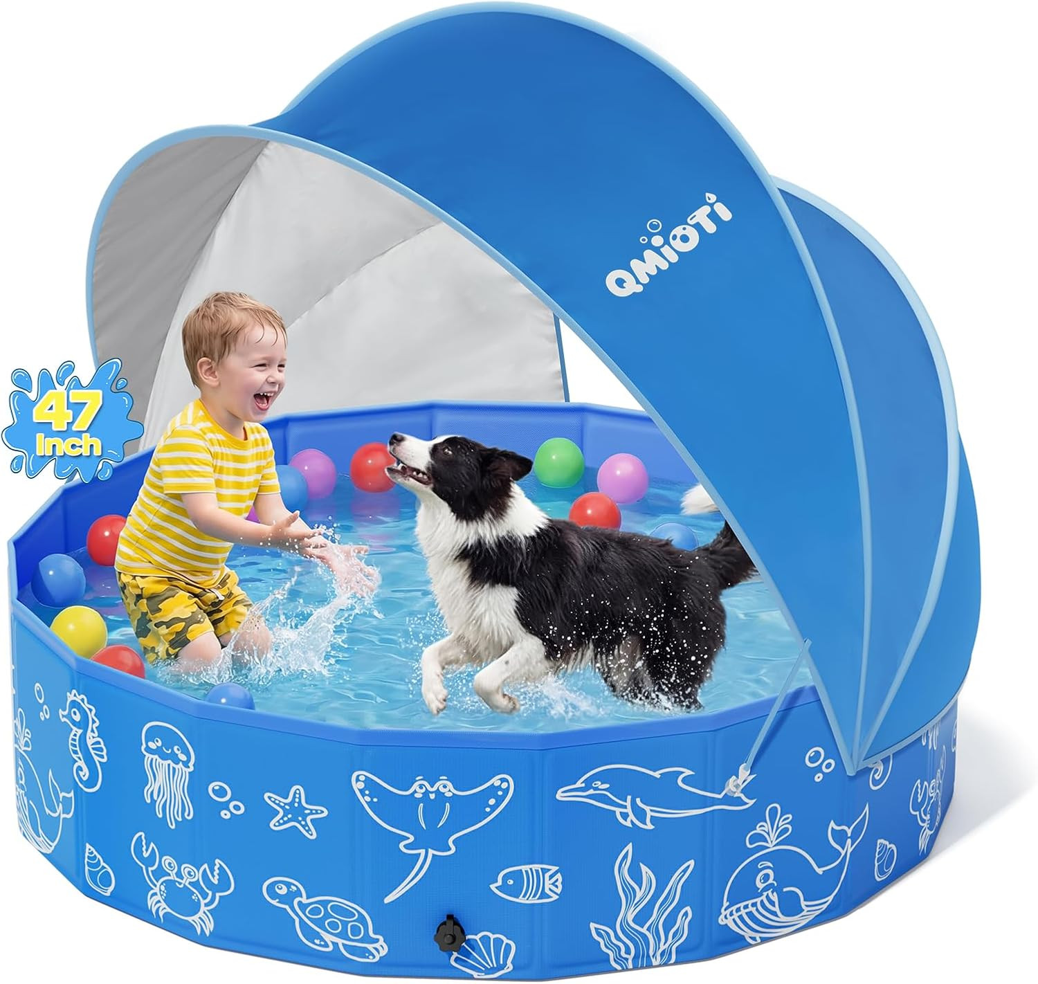 Foldable Kiddie Pool with Canopy, 47In Kids Pool with Detachable UPF 50+ Sunshad gallery