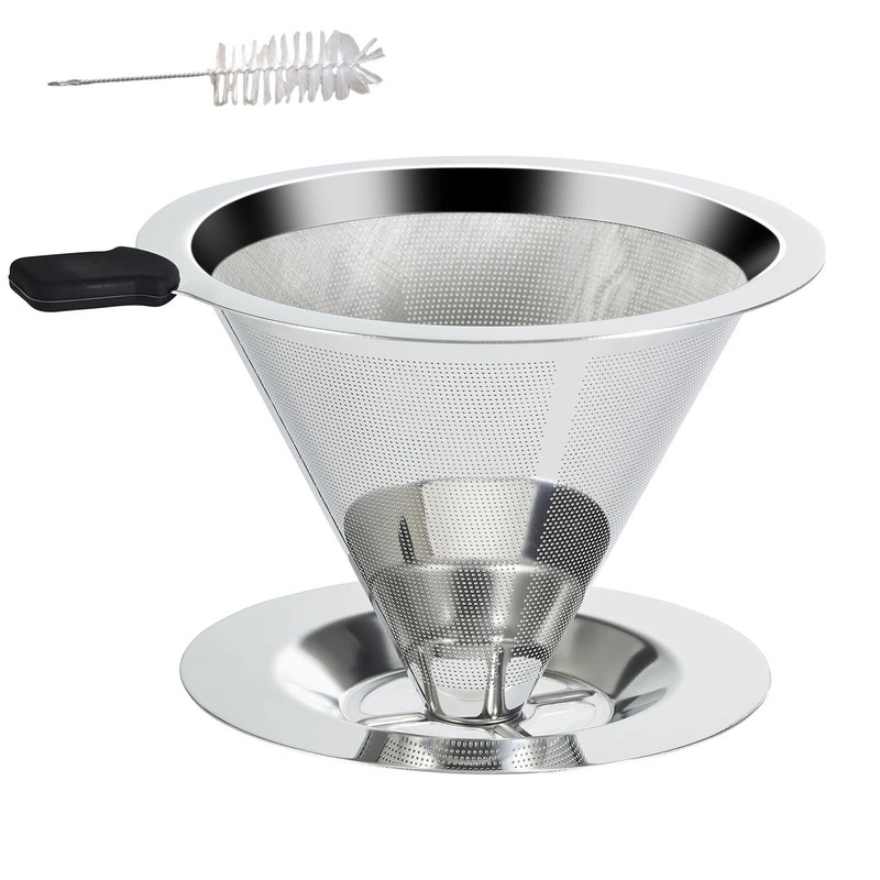 Pour Over Coffee Maker Stainless Steel Dripper with Cleaning Brush Camping gallery