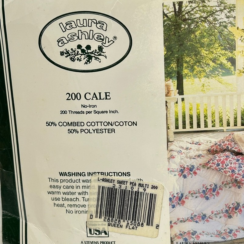 Laura Ashley Single Queen Size Flat Bed Sheet Quilted Floral 60 x 80 Vintage gallery