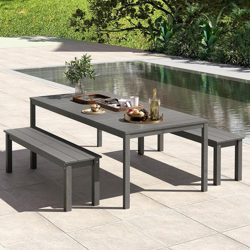 55" Weatherproof HDPE Backless Bench for 2-3 People, 750 Lbs Capacity, Grey gallery