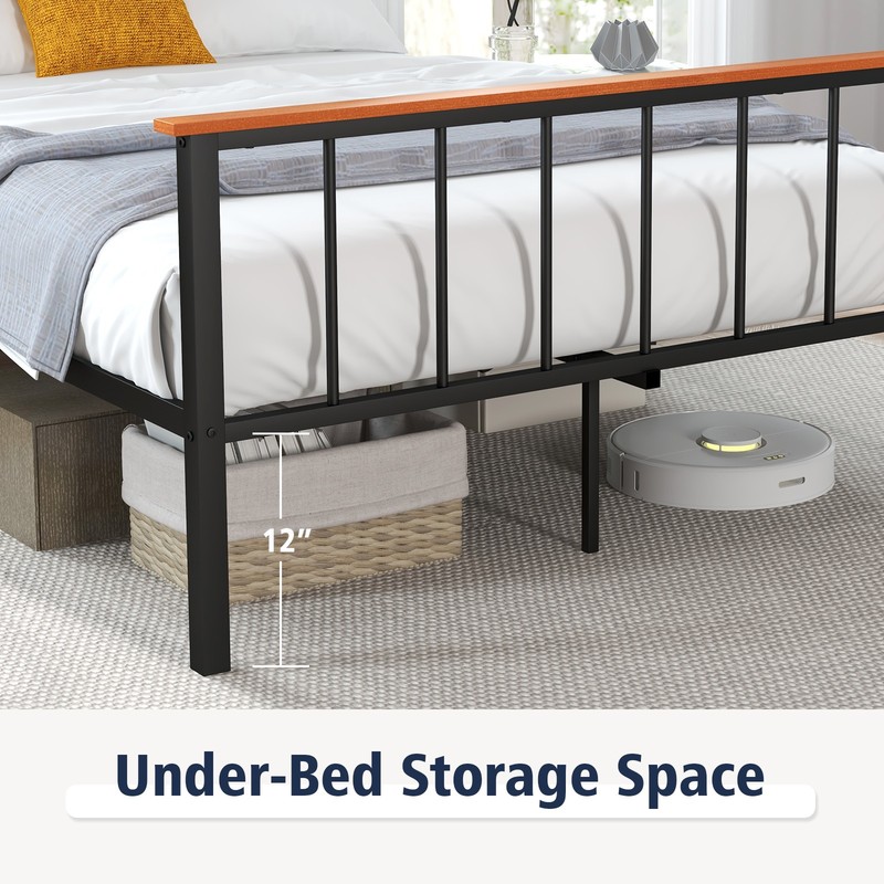 Full Size Metal Platform Bed Frame Mattress Foundation with Headboard Industrial gallery
