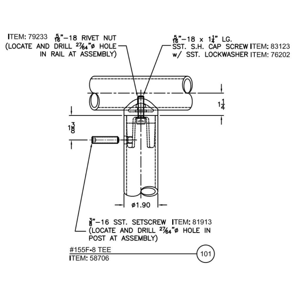 Hollaender 155F-8 Tee Anodized Aluminum Interna-Rail for Schedule 40 Pipe 1-1/2" gallery