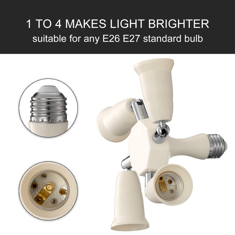 4 in 1 Light Socket Splitter Adapter, E26 E27 Standard Base LED Bulbs Converter gallery