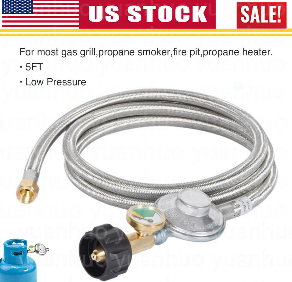 5FT Propane Hose Regulator with Gauge for Most LP Gas Grill, Heater, 3/8" Female gallery