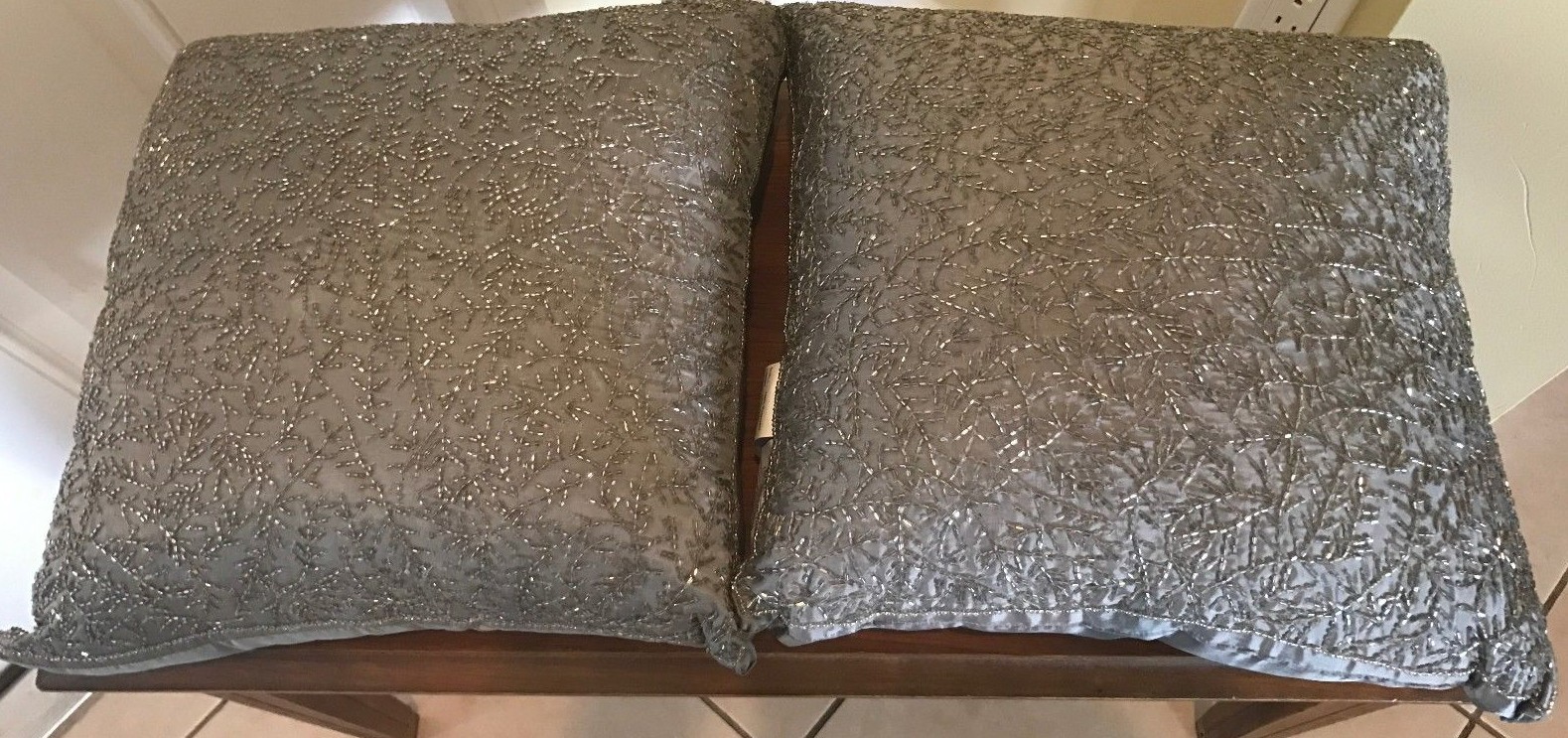 Elite Linen Pillows Dimensions 16x 16 Silver Beaded Decorative NWOT lot of 2 gallery