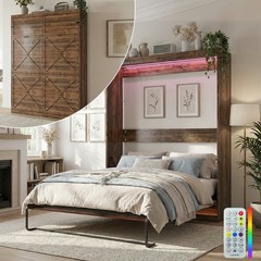 Murphy Bed with LED Lights, Hidden Murphy Wall Bed with Gas-Lift, No Mattress