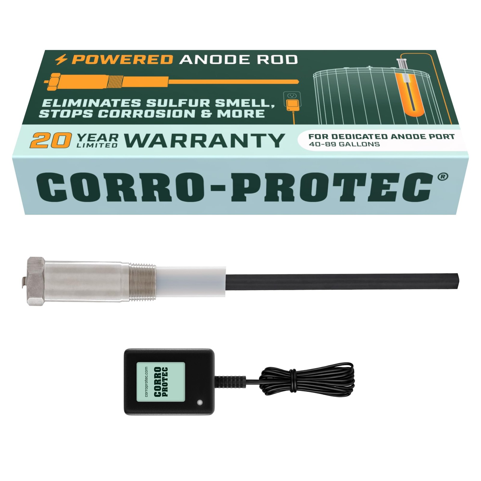 Corro-Protec Powered Anode Rod for Water Heater, 20-Year Warranty, No Sulfur Sme gallery