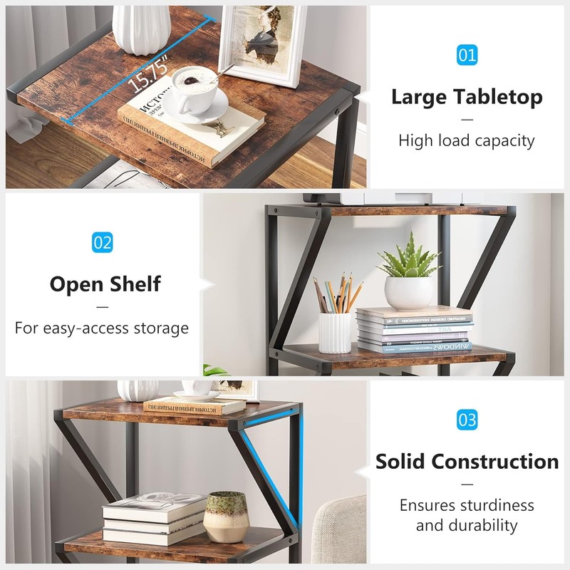 Industrial Printer Stand, 3-Tier Rolling Printer Cart Under Desk Storage shelf gallery