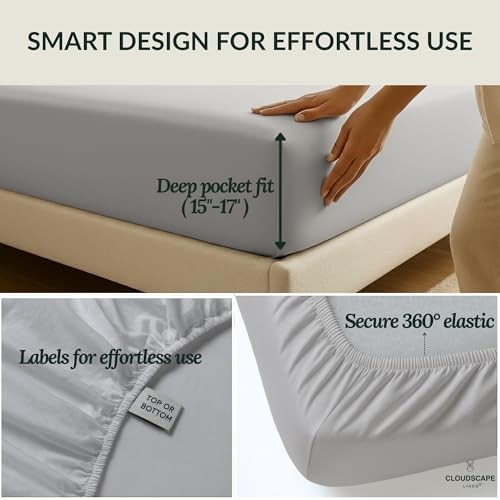 Cloud Scape Linen 400 Thread Count Size Sheets Set - 100% Egyptian King Silver gallery