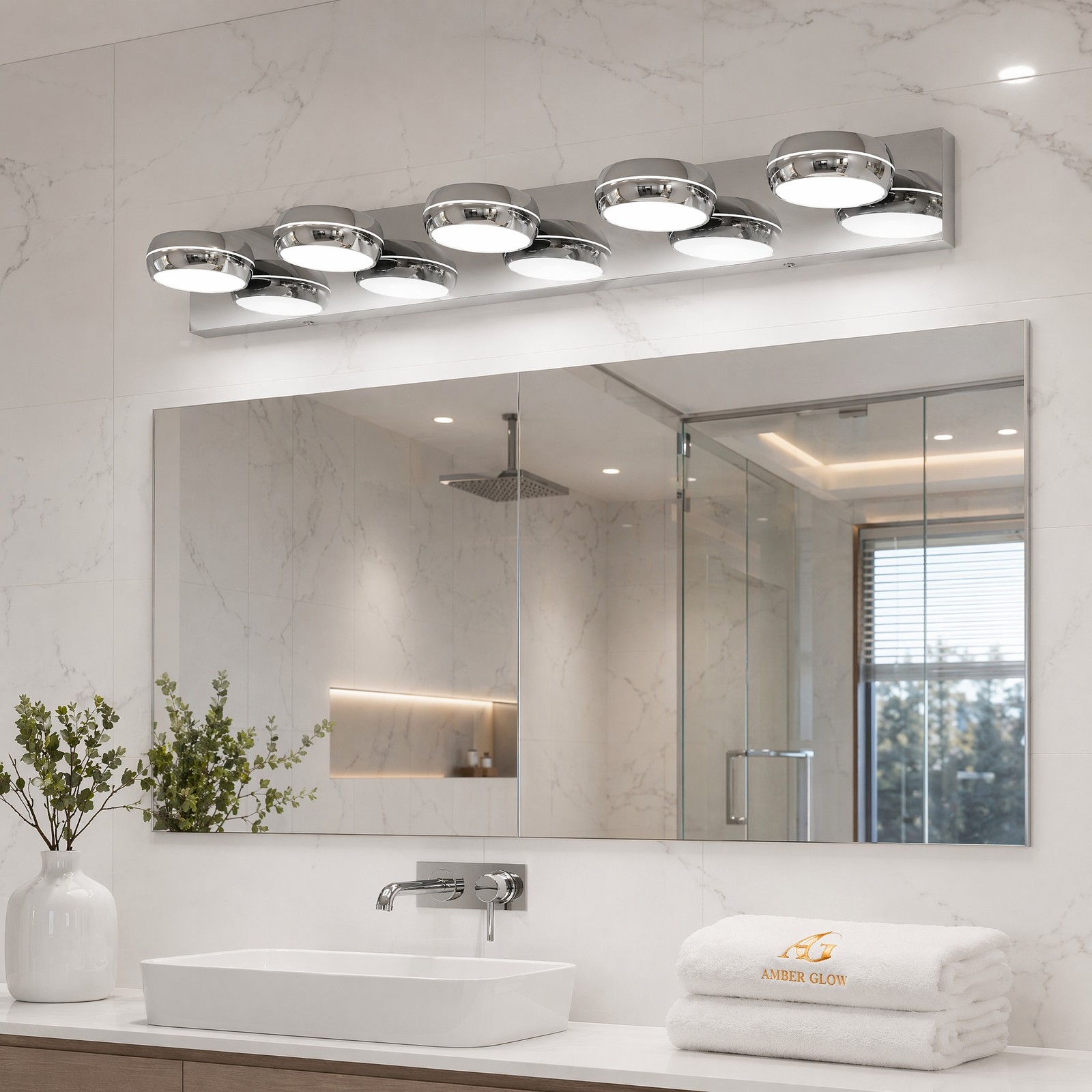 35 in Modern Chrome LED Vanity 5 Light Bathroom Over Mirror Wall Sconce Fixture gallery