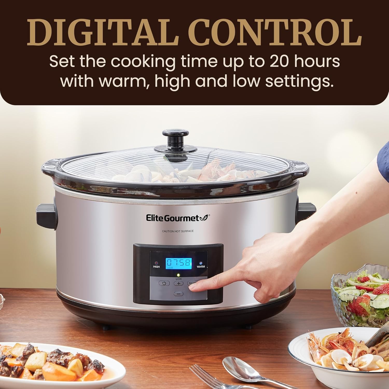 Elite Gourmet 8.5Qt Digital Programmable Slow Cooker XL Jumbo Pot Stainless gallery