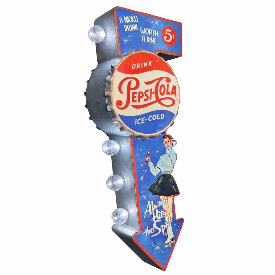 Pepsi-Cola Double-Sided Retro Vintage LED Marquee Sign 25.5" Metal Arrow Decor gallery