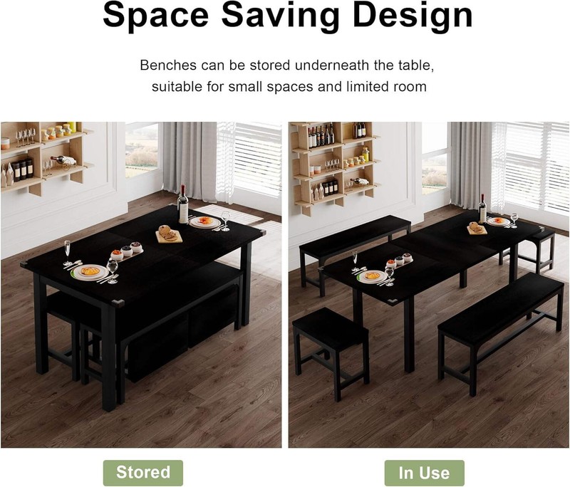 63 Inch Extendable Dining Table Set Black For 4 To 8 gallery
