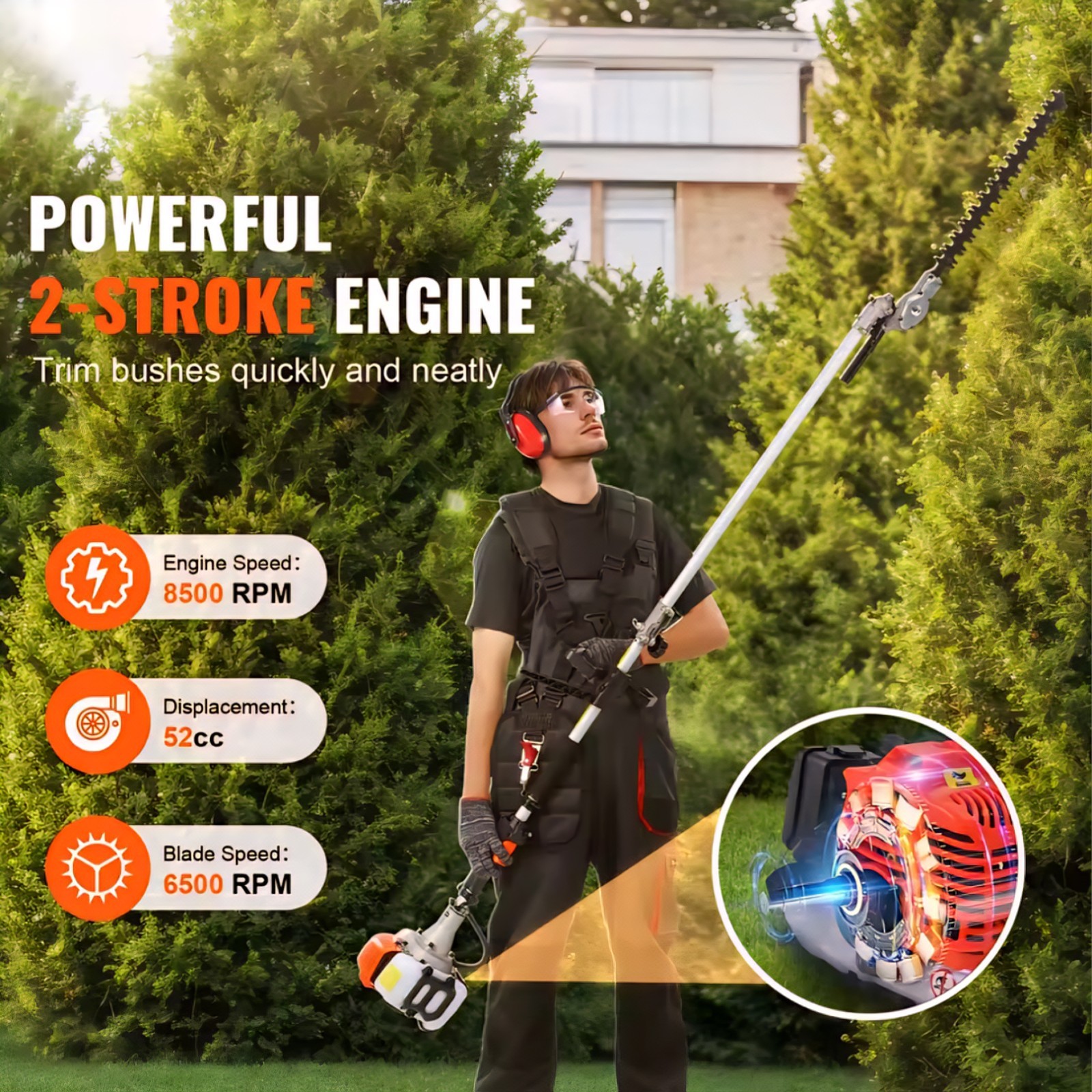 VEVOR 52CC 6‑in‑1 Gas Trimmer Set – Hedge, Saw, Weed & Brush Cutter gallery