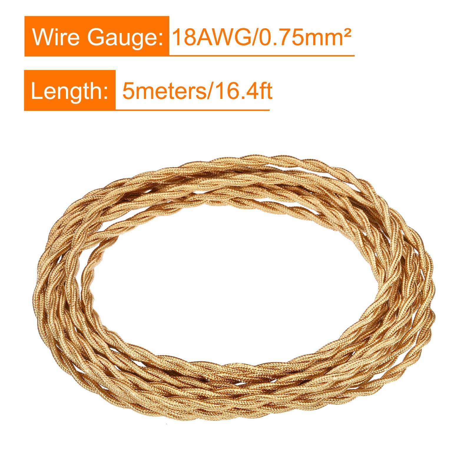 Twisted Cloth Covered Wire 2 Core 18AWG 5m/16.4ft Cable,Light Gold Tone gallery