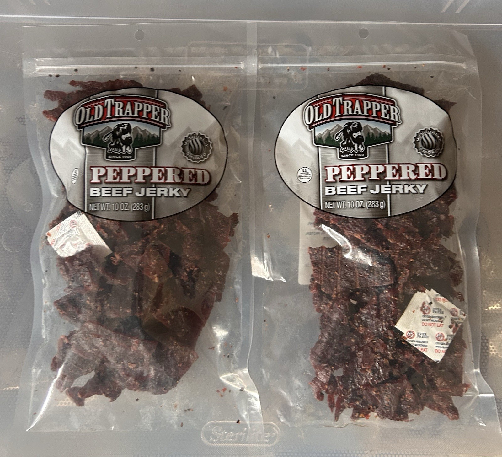 Lot Of [2] Old Trapper Peppered Beef Jerky, 10oz Bags, Exp 01/2027, 06/27, 07/27 gallery