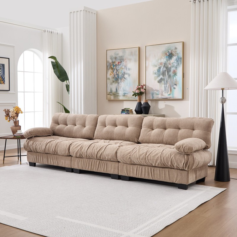 Modular Cloud Couch 3-Seater Deep Seat Flannelette Sectional Sofa 5 Pillow Brown gallery