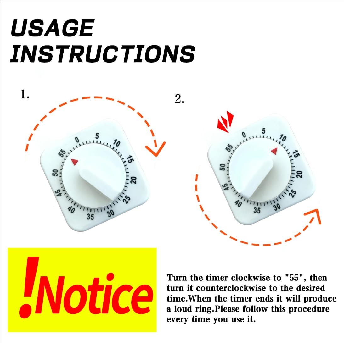 Square 60 Minute Mechanical Kitchen Timer Loud Alarm No Batteries Ideal Black gallery
