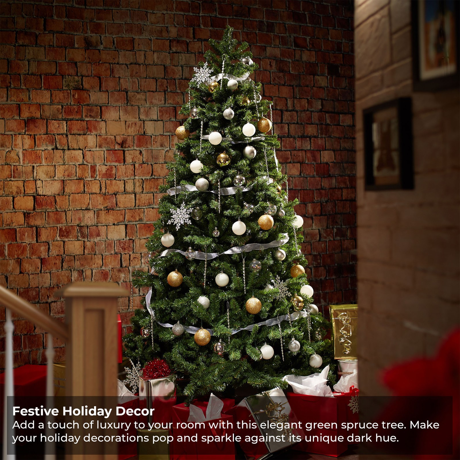 OPEN BOX - 9 ft Spruce Hinged Artificial Christmas Tree with Foldable Stand gallery