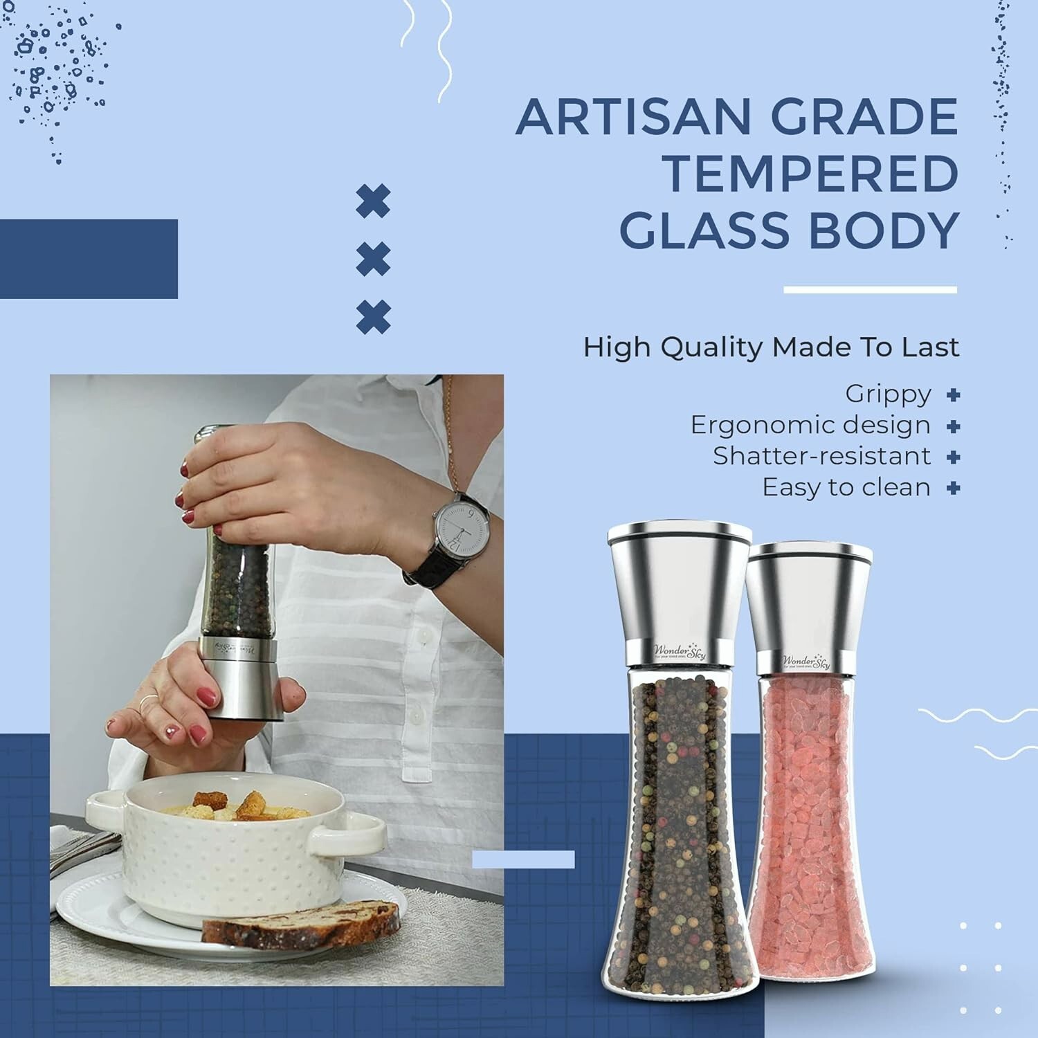 Salt and Pepper Grinder Set - 2 Pack - Refillable Pepper Mill Salt Grinder gallery