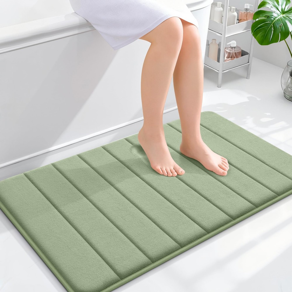 OLANLY Memory Foam Bath Mat 35x24, Super Soft Absorbent 35" X 24", Sage Green