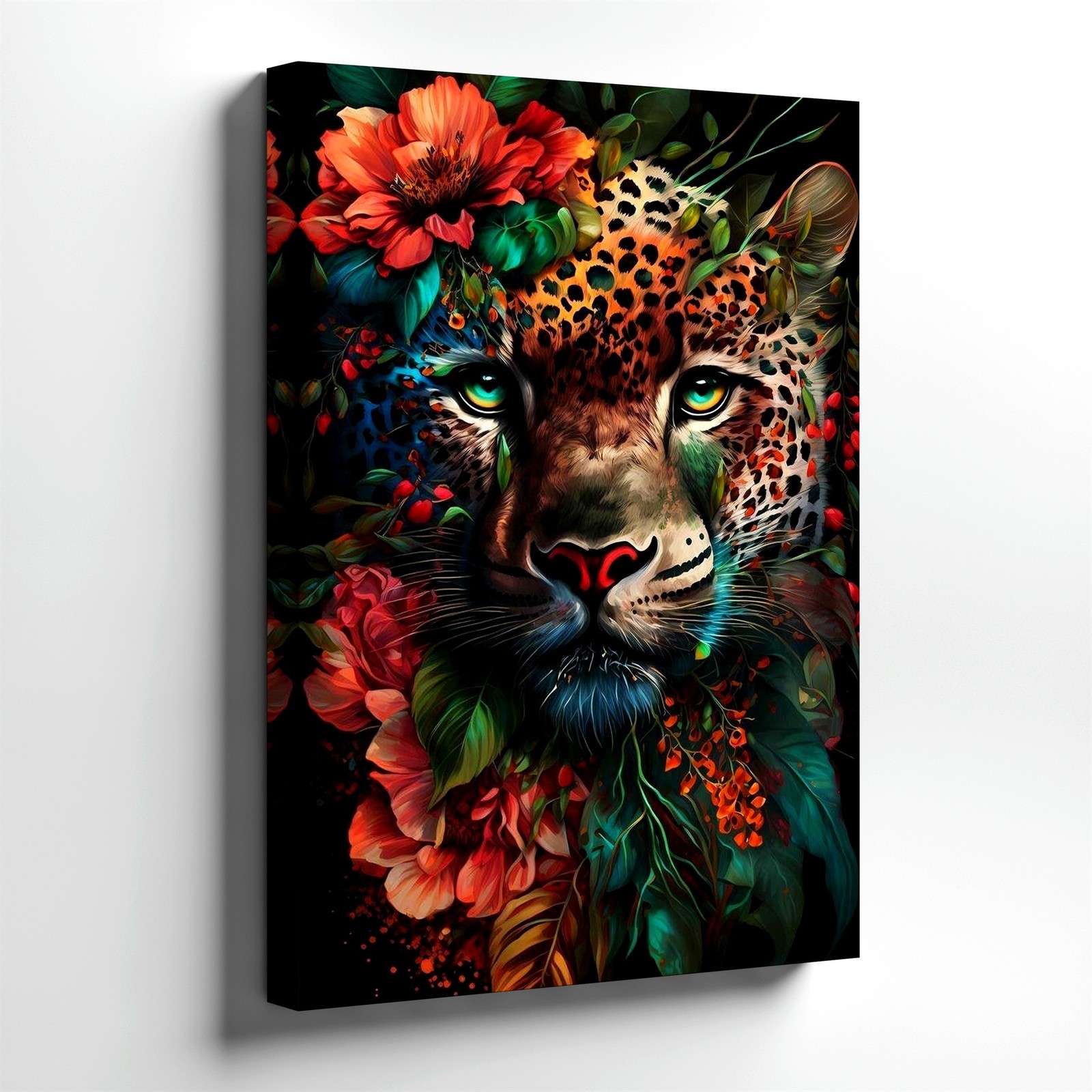 Wall Art Leopard Face Floral Canvas Print Colorful Jungle Animal Poster Decor gallery