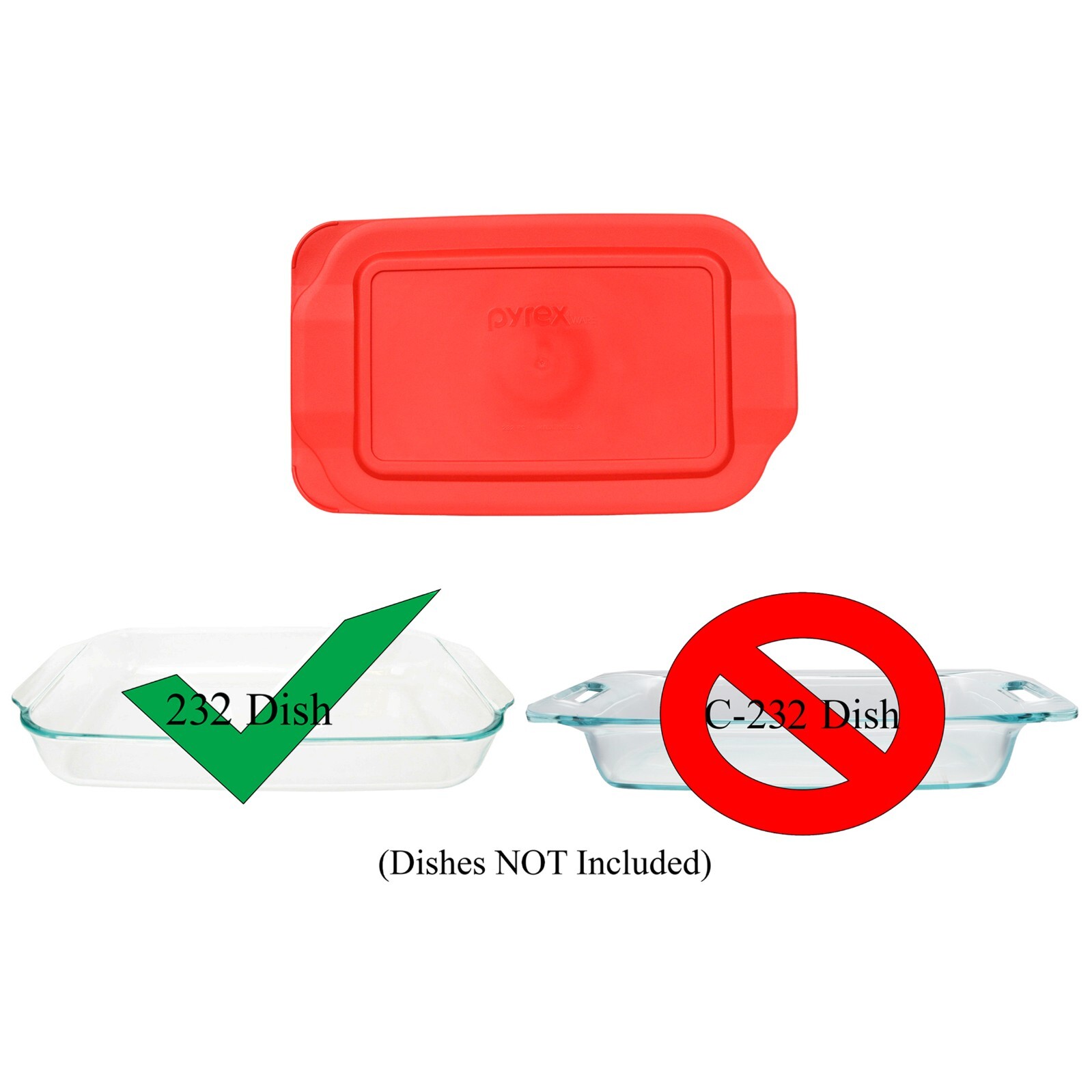 Pyrex 232-PC 11" x 7" Red Rectangular Lid Cover 2 Pack New for 2Qt Glass Dish gallery