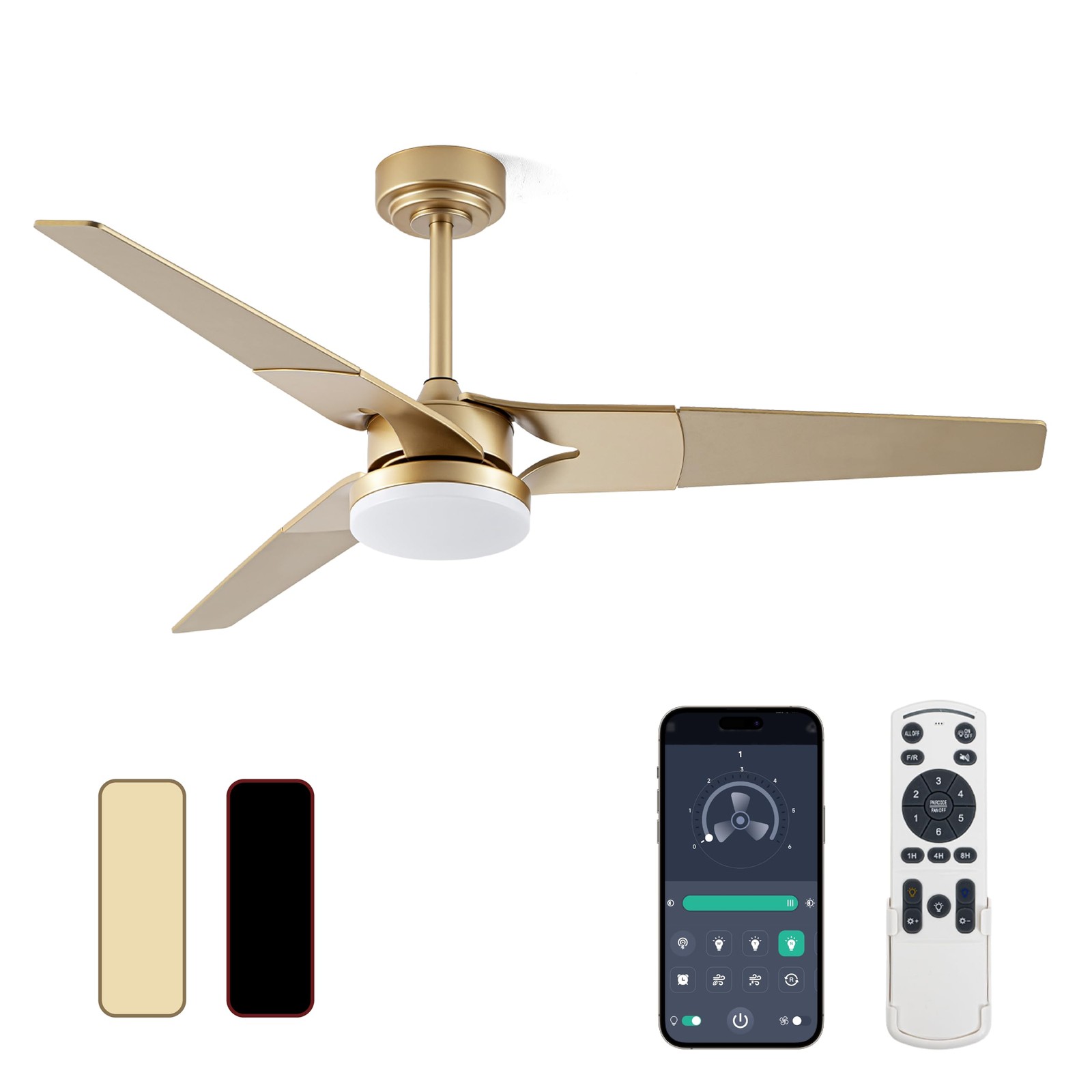 Ceiling Fan 52 In Gold LED Remote Control 3 Blade Reversible Esiovco Lights Wood gallery