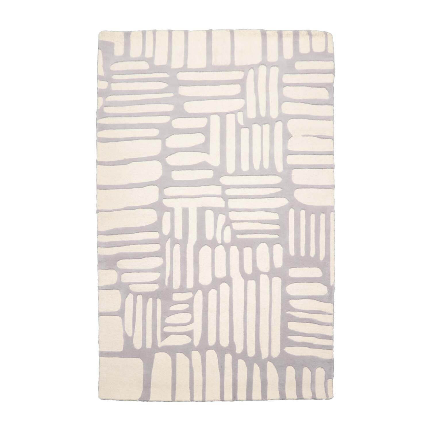 Designer Loop N Cut Pile Handmade Wool Modern Area Rug Cream Gray 5' x 8' gallery