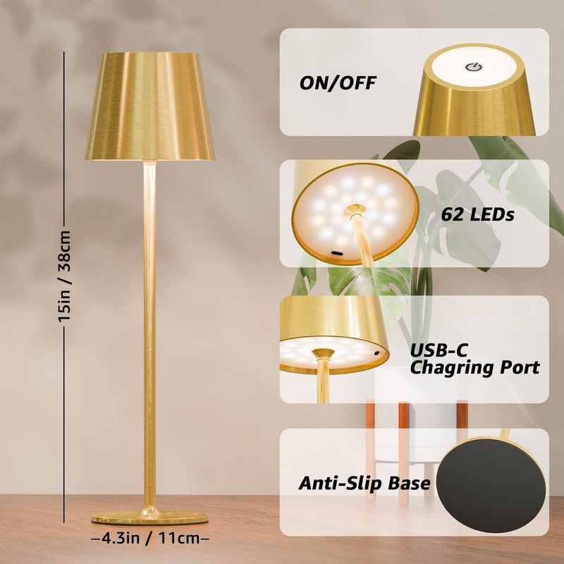 2 Pack Rechargeable Cordless Table Lamps, 5200mAh Battery Operated Lamp Porta... gallery