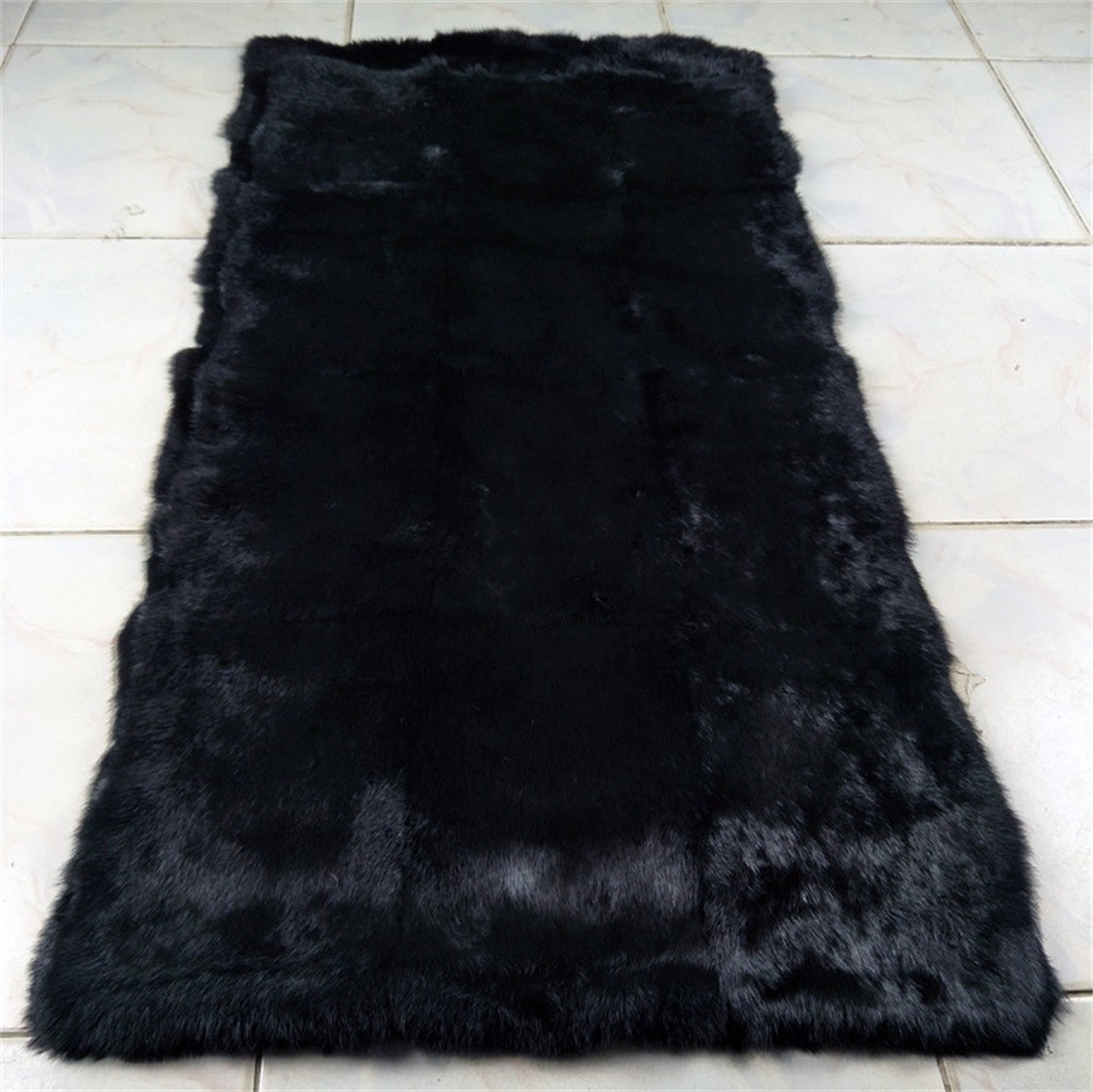 LUXURY REAL Black Rabbit FUR THROW BLANKET RUG Skin Fur Rug Pelz Leather Pelt gallery