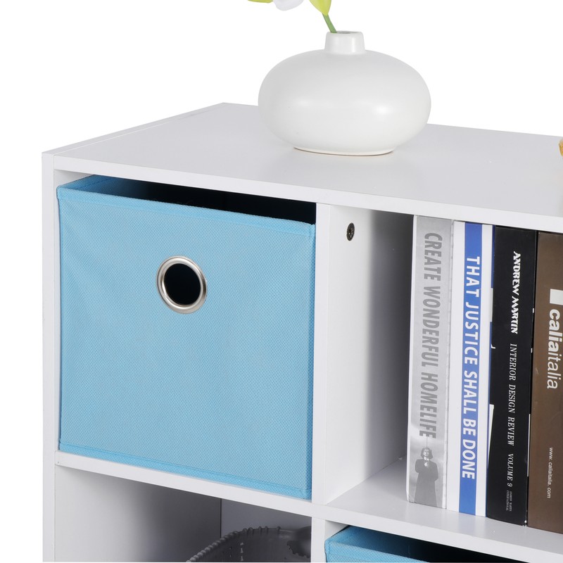 6 Cube Storage Organizer Wooden Bookcase Display Cubby Shelf w/3 Bins White/Blue gallery