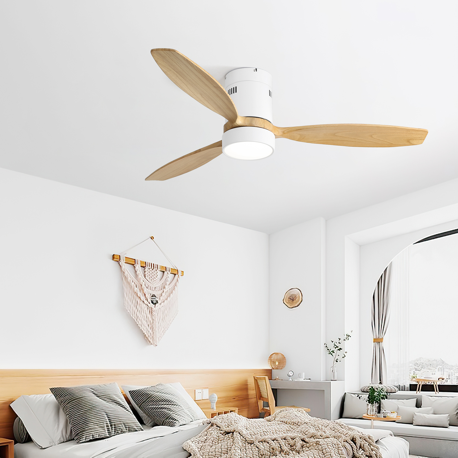 Sofucor Solid Wood Ceiling Fan with 18W LED and Remote Timer/Quiet DC 6 Speed US gallery