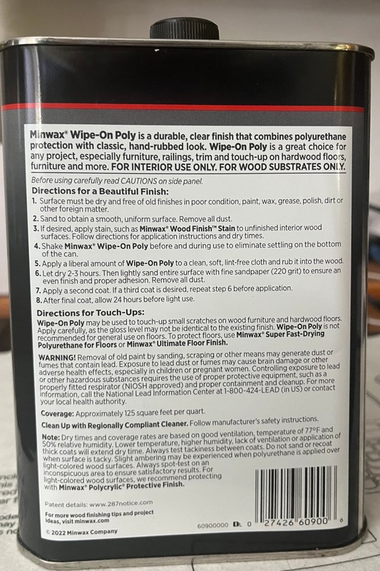 Minwax 32-Ounce (1 Quart) Oil-Based Polyurethane Wipe-On, Warm Gloss Finish gallery